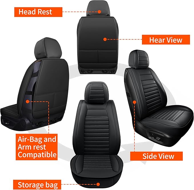 Car Seat Covers Full Set, Waterproof Faux Leather Automotive Seat Covers for Cars, Breathable Universal Car Seat Covers Prote