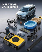 Tire Inflator Portable Air Compressor Cordless with Pressure Gauge and Auto Shut-Off Function, 2-in-1 Air Pump - 150 PSI for Car Bike Tires & 4.0 kPa for Air Mattresses and Inflatables