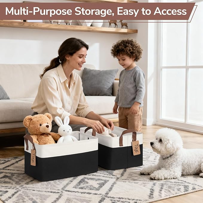 CHICVITA 4 Pack Storage Baskets for Shelves, Foldable Closet Baskets for Organizing, Fabric Storage Bins with Handles, Towel 