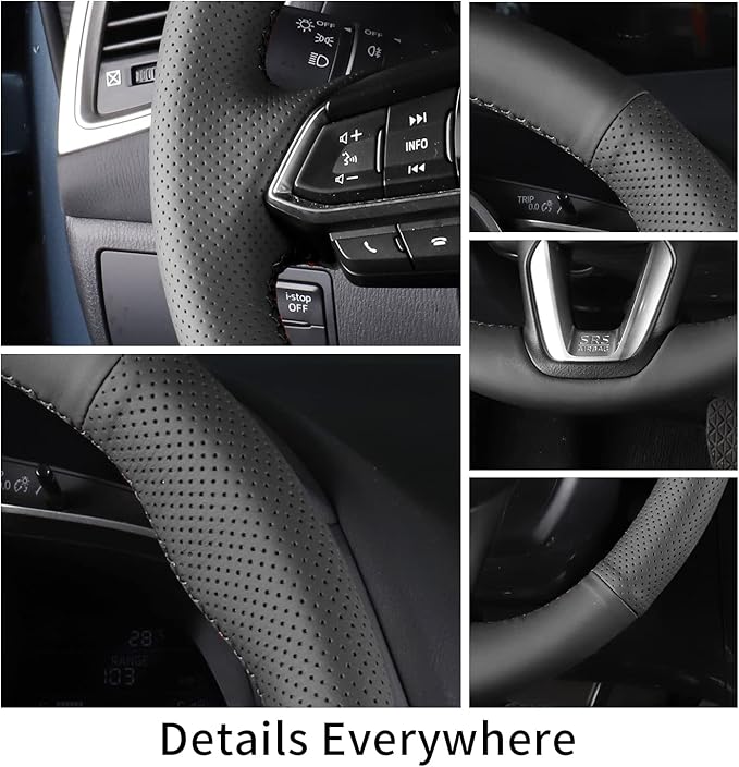Hand Sewn Microfiber Leather Steering Wheel Cover on Wrap,Fit for 2017 2018 Mazda 3/2017-2020 Mazda CX-5 Mazda 6/2016-2020 CX-9/2018 2019 2020 CX-3
