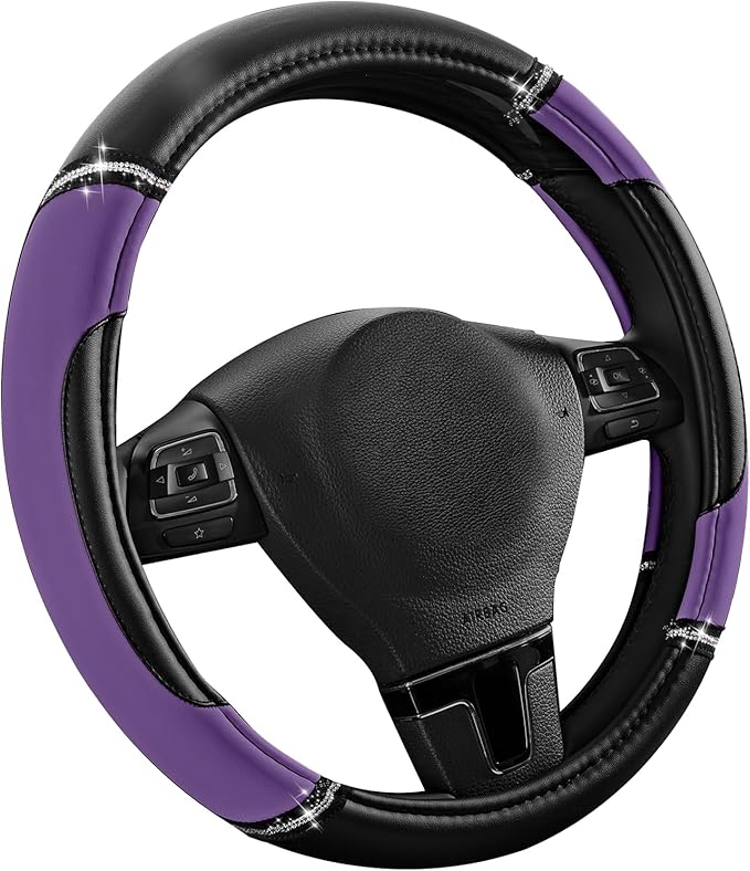 Road Comforts Leather Steering Wheel Cover - Made with PVC Leather - Anti-Slip, Universal Fit 14 1/2 inches to 15 inches - Pu