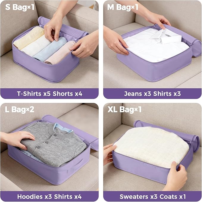 BAGAIL 9 Set Packing Cubes with Packing List Luggage Packing Organizers for Travel Accessories (Dusty Purple)