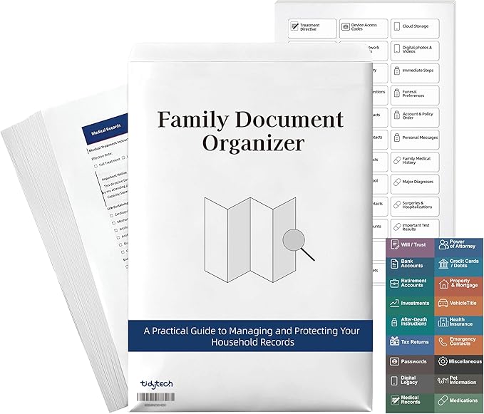 Family Document Organizer Guide, Filing System with Step-by-Step Instructions for Estate Planning, Personal Records, Next of 