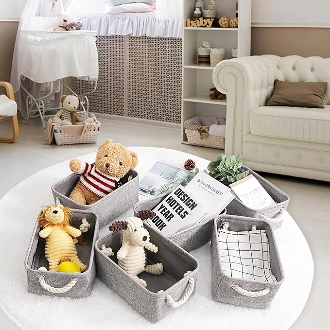 HNZIGE Small Baskets for Shelves(6pack) Fabric Storage Baskets, Empty Gift Baskets with Rope Handles, Decorative Foldable Sto