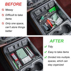 PIMCAR Center Console Organizer Tray for 2014-2018 Chevy Silverado GMC Sierra 1500 & 2015-2019 2500HD/3500HD Models - Custom Fit Storage Insert Accessories - Red Trim