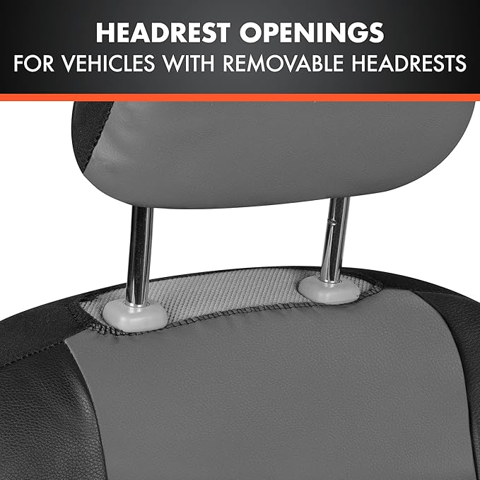 BDk Faux Leather Car Seat Cover Full Set - Front & Rear Split Bench Charcoal Seat Covers For SUV & Truck Seat Covers, Airbag 