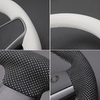 MEWANT Hand Stitched White Leather Tesla Model 3 Steering Wheel Cover for Tesla Model 3 2017-2023 / Model Y 2020-2023 for Tesla Model 3/Y Accessories