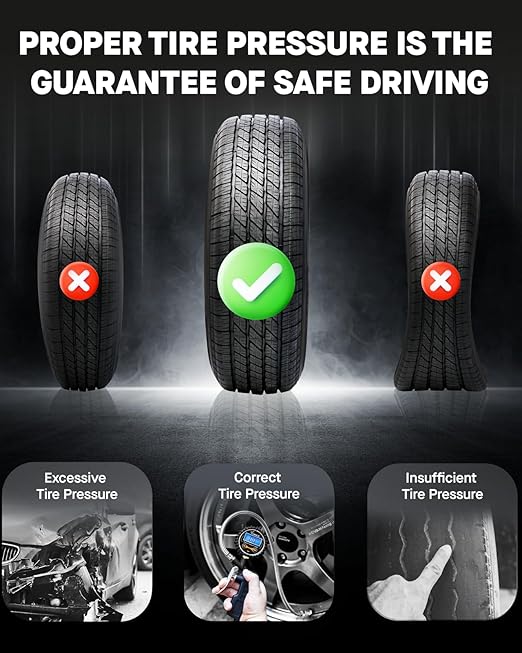 Vondior Digital Tire Pressure Gauge with Inflator, 250 PSI Heavy Duty Air Chuck with Tire Tread Depth Gauge, Stainless Steel Braided Hose with Quick Connect Coupler, Car Accessories