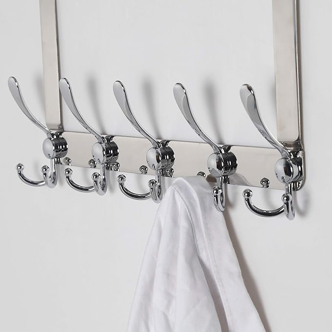 Dseap Over The Door Hook Hanger - Fits 1 3/8" to 1 3/4" Standard Doors | 5 Tri Hooks Heavy Duty Towel/Coat Rack | Door Organi