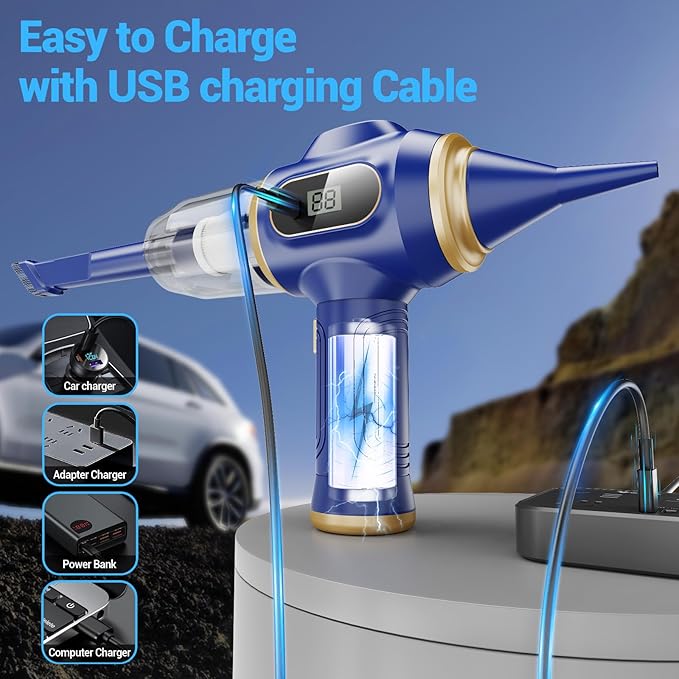 Car Vacuum Portable Cordless 17000Pa Cordless Mini Handheld Vacuums with LCD Display and Multi-Nozzles, High Power Wet and Dr