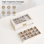 Lolalet Earring Storage Box Case with Glass Top, Large Earring Jewelry Holder Organizer Display with Drawer and Grid, Gifts f