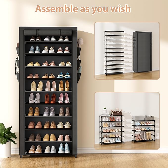 VTRIN Vertical Narrow Shoe Rack Organizer Tall Shoe Rack for Closet Entryway 10 Tier Non-Woven Cover Shoe Shelf Holds 36-41 P