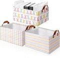 Boao 3 Pcs Easter Storage Bin Rectangular Bunny Basket Box with Handle Collapsible Large Storage Baskets Foldable Rabbit Box 