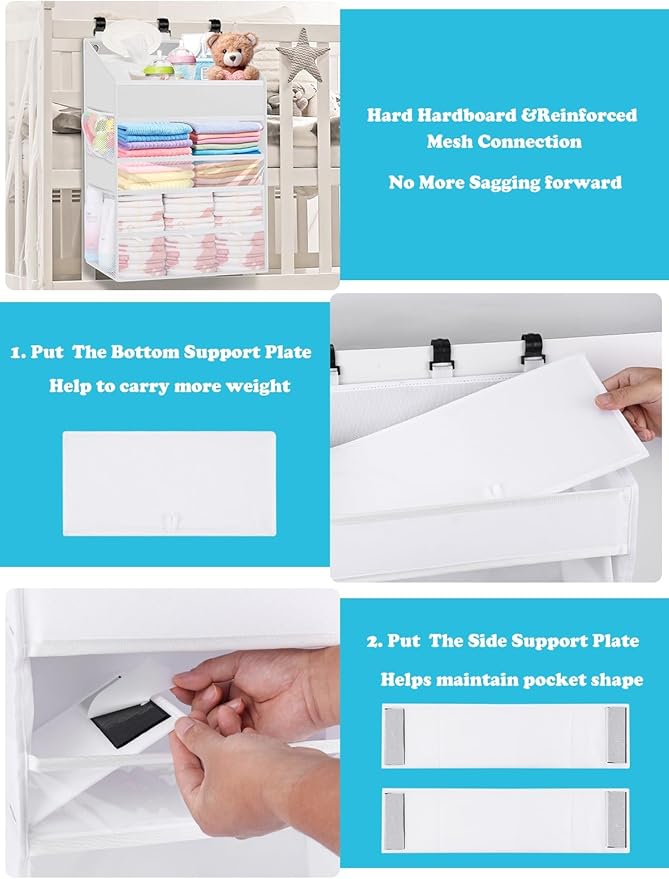 Hanging Diaper Caddy Organizer Crib Organizer–Spacious Baby Girl/Boy Nursery Organizer for Changing Table, Playpen/Wall- Hold