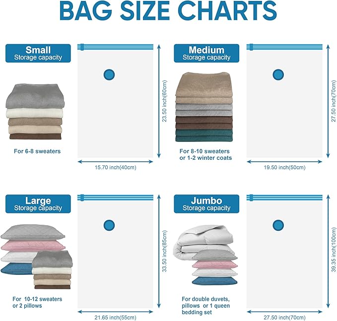 MattEasy Space Saver Vacuum Storage Bags, 6 Pack Large Space Saver Bags with Pump, Storage Vacuum Sealed Bags for Clothes, Co