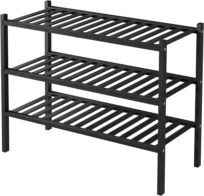 ROMGUAR CRAFT 3 Tier Bamboo Shoe Rack for Closet Free Standing Wood Shoe Shelf Storage Organizer for Entryway Small Space Sta