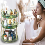 Rotating Makeup Organizer Countertop 3 Tier Lazy Susan Trays Clear Skincare Perfume Storage for Bathroom Counter Vanity, Gree