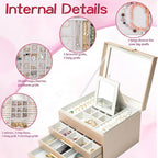 BOOVO Clear Lid Jewelry Box,4 Layers Jewelry Organizer Large Jewelry Storage Box with 3 Drawers,Jewelry Holder Organzier of R