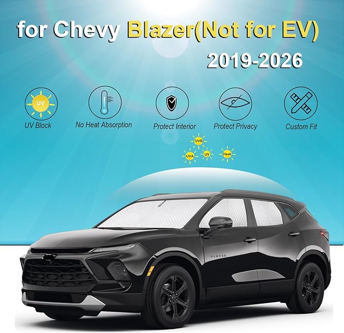 KMF 6pcs Thicken Sun Shades for Chevy Blazer(Not EV) Accessories 2019-2026, Car Window Covers for Windshield Side Rear, UV Block and Blackout Privacy for Camping Outdoor