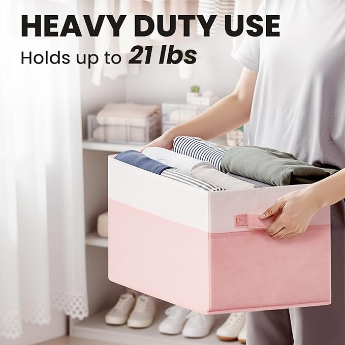 Large Closet Organizer Bins with Lids 4 Pack - 23 QT Collapsible Decorative Storage Boxes with Lids - Clothes Storage Bins wi