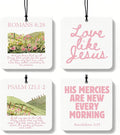 Pink Christian Square Citrus Car Air Freshener 4 Pcs, Preppy Floral Religious Bible Verse Hanging Air Freshener for Cars Bath