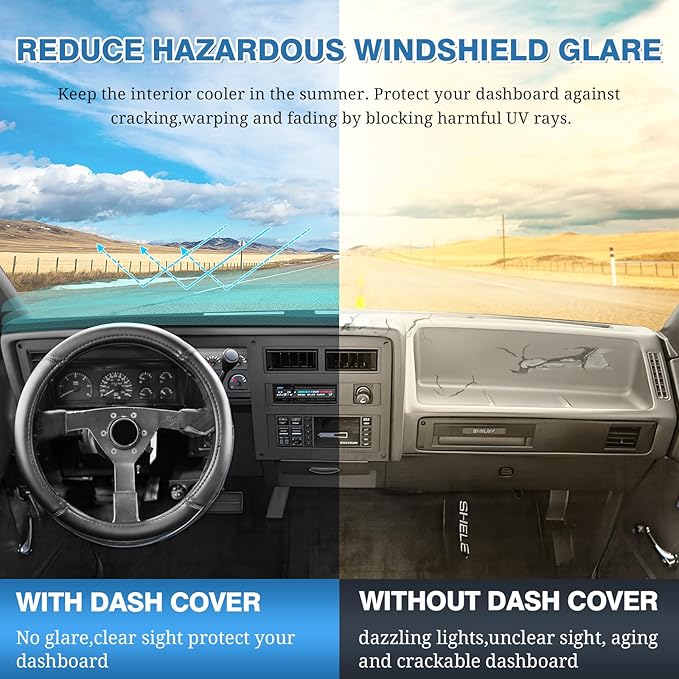 FIILINES Dash Cover for Dodge Dakota 1987-1996, Dashboard Mat Accessories Dash Cover Sunshade Nonslip Mesh Protector No Glare
