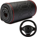 DEEYOTA Car Steering Wheel Cover Universal Fit Round Stitch Steering Wheel Wrap Thin PU Leather Steering Wheel Cover Sewn on 
