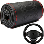 DEEYOTA Car Steering Wheel Cover Universal Fit Round Stitch Steering Wheel Wrap Thin PU Leather Steering Wheel Cover Sewn on 