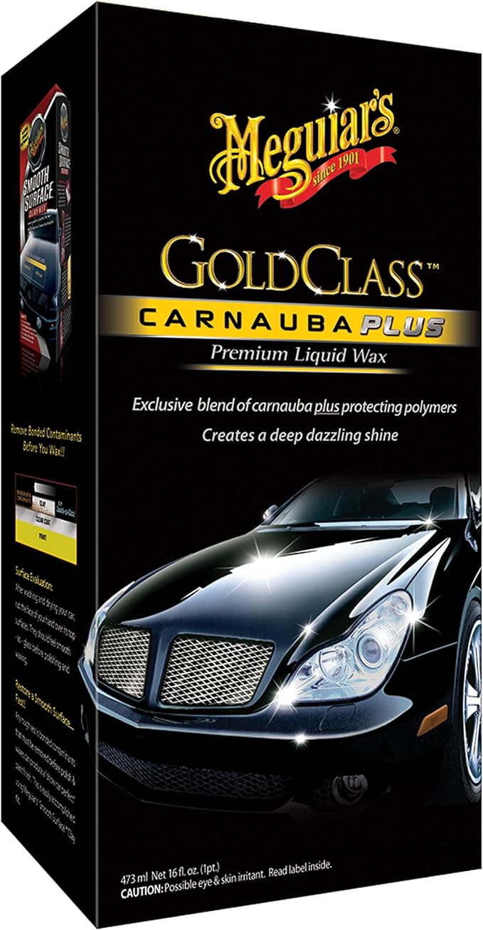 Meguiar's Gold Class Carnauba Plus Premium Liquid Wax Kit with Pure Carnauba Wax Blend and a Foam Applicator Pad for Keeping Glossy Paint Protected Like a Pro, 16 Oz Bottle (Pack of 2)