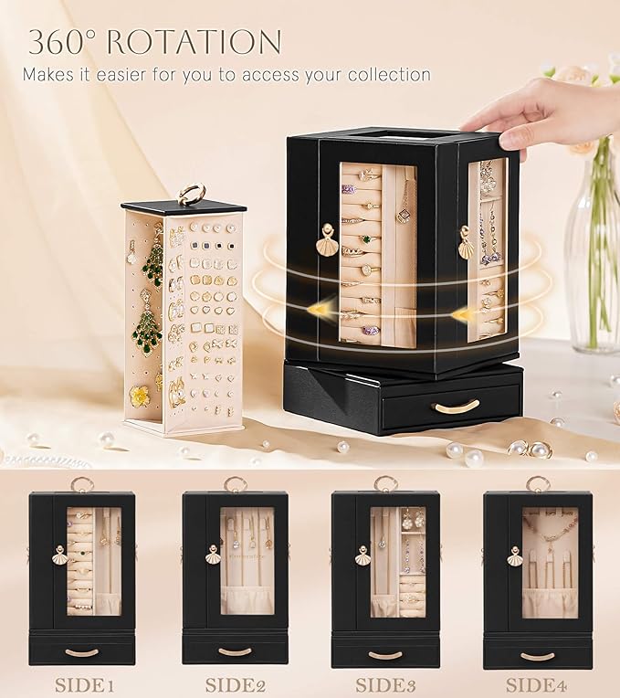 Enthralite Jewelry Box large for Dresser: Women Necklace Ring Storage Organizer with Compartments - Elegant Earring Holder Di