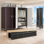 Heavy Duty Covered Clothes Rack with Magnetic Door Foldable Portable Wardrobe Closet for Hanging Clothing Rolling Black Metal