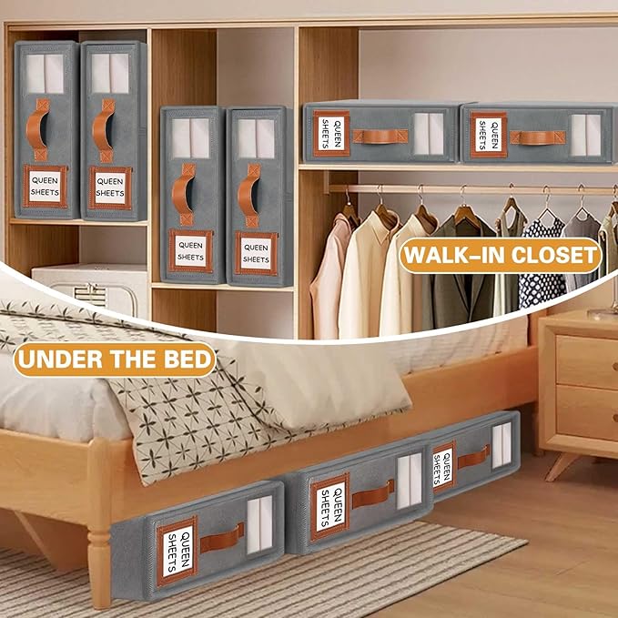 GhvyenntteS 8 Pack Bed Sheet Organizers and Storage (Queen & King Size), Foldable Sheet Organizers and Storage with Window an