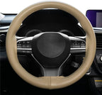 AUTOXBERT 38cm/15 Inch Genuine Leather DIY Steering Wheel Cover Soft Hand Sewing On Wrap Cover with Needles Thread fit for VW