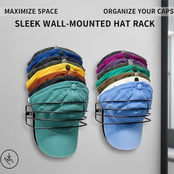 Heran Hat Racks for Baseball Caps 2-Pack, Wall Mounted Hat Organizer for Wall Door Closet, Metal Hat Rack Holder Up to 30 Cap