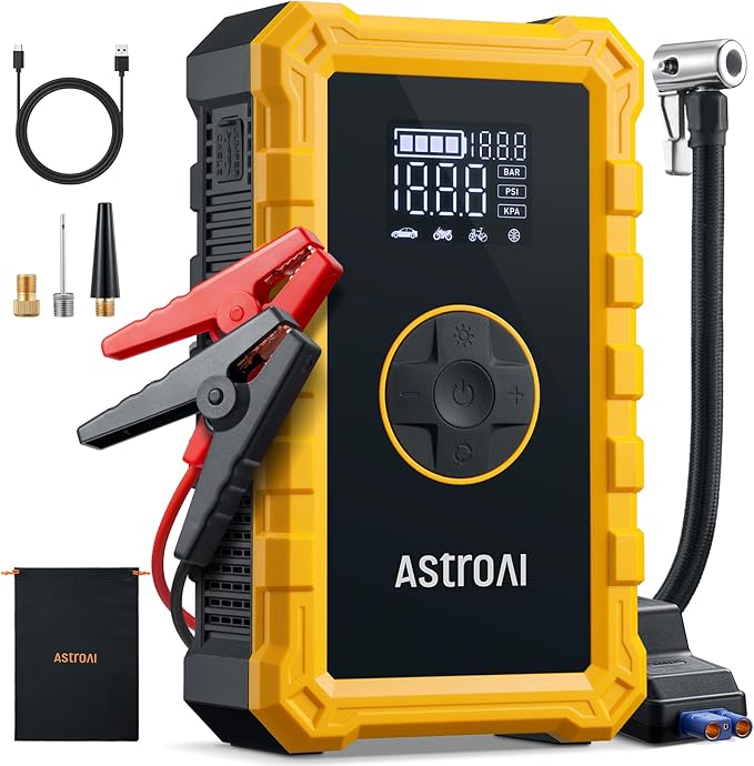 AstroAI S8 Air Jump Starter with Air Compressor,3000A Peak Car Battery Jump Starter Portable (9.0 Gas/6.5L Diesel) with