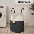 JMvicyroam Large Woven Laundry Basket Hamper,60L Cotton Rope Storage Bin for Blankets,Toys and Clothes,Decorative Tall Nurser