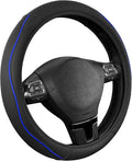 Road Comforts Leather Steering Wheel Cover with Decorative Trim and Piping, Anti-Slip Breathable Design, Fits 14.5–15 Inch Ro