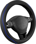 Road Comforts Leather Steering Wheel Cover with Decorative Trim and Piping, Anti-Slip Breathable Design, Fits 14.5–15 Inch Ro