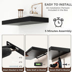 Floating Shelves for Wall, 30" W x 12" D x 2" H, 2 Pack of Long Wall Mounted Engineered Wood Shelves with Invisible Brackets 