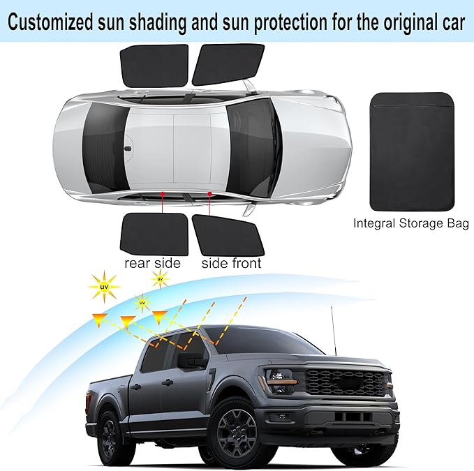 Front Side Half Window Shade Foldable Custom Fit for Fo-rd F150 2021-2025 Car Window Shades for Side Window Sun Shade UV Protection Heat Insulation for Camping Sleeping 4PCS