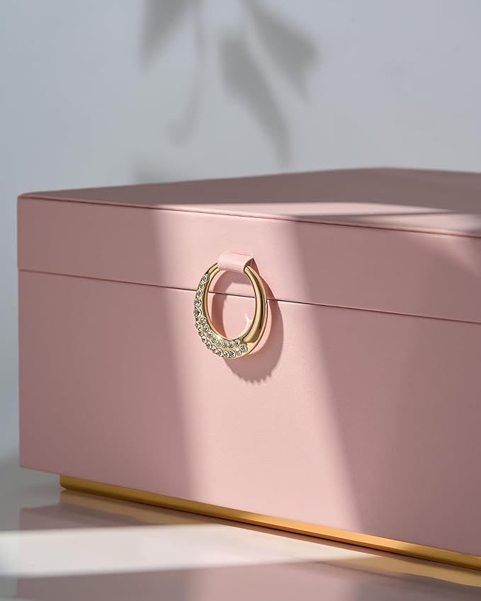 pickpiff 2 Layer Jewelry Box Organizer for Women, Jewelry Organizer with Handle & Removable Tray, Necklace Holder Ring Earrin