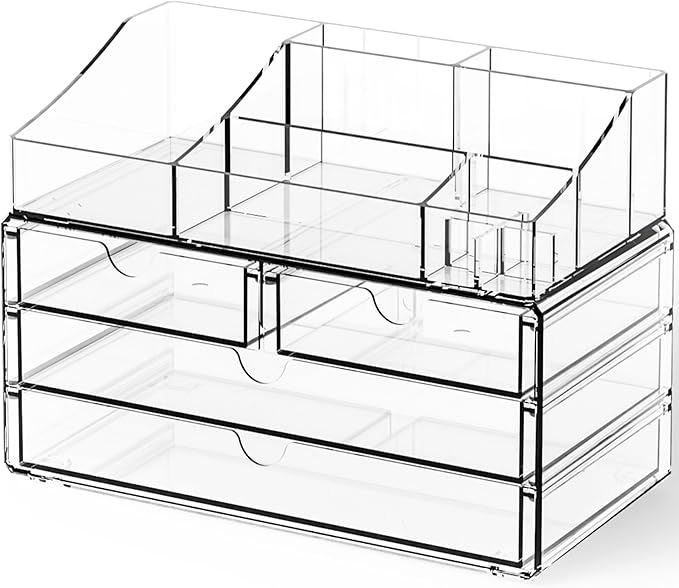 Yieach Acrylic Make up Organizers for Counter,Desk and Vanity,2 Pack Stackable Bathroom Counter Organizer with Drawers,Large 