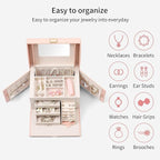 Vlando Jewelry Box Organizer for Girls Women, Large Baroque Jewelry Holder Organizer with Mirror, 3 Drawers for Bracelets, Ea