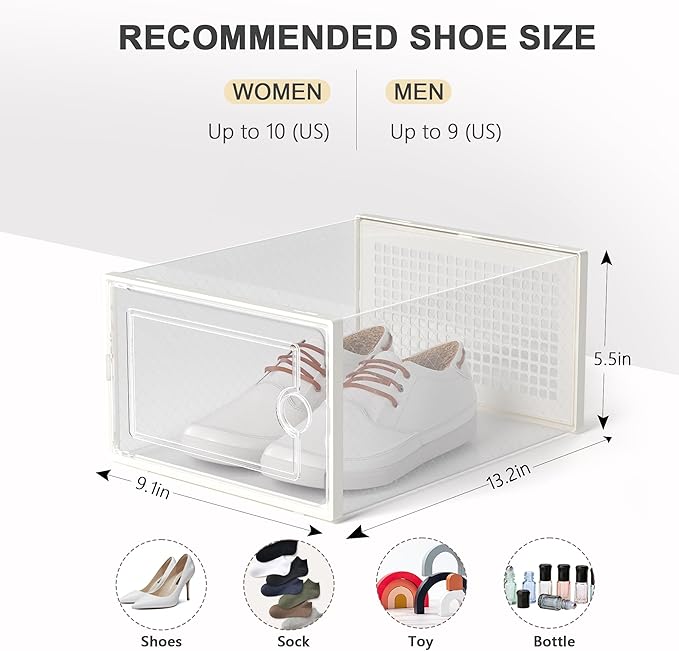 Kuject Large Shoe Organizers Storage Boxes for Closet, 12 Pack Clear Plastic Stackable Storage Bins with Lids, Under Bed Shoe