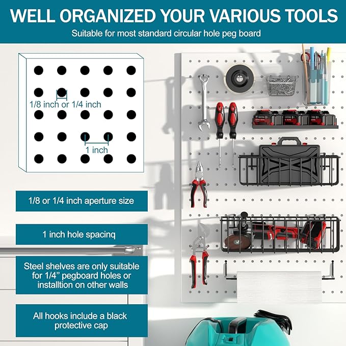 Peg Board Accessories Kit,Pegboard Hooks Assortment with Bins,Cups,Wire Baskets,Paper Towel Holder Can be Used for Pegboard G
