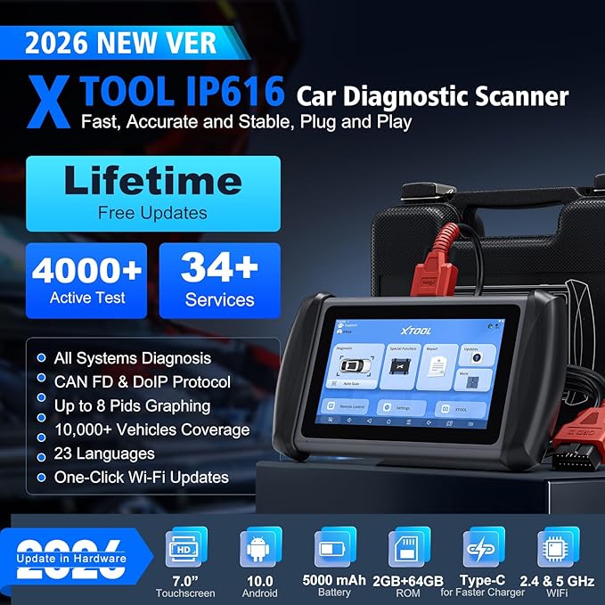 XTOOL IP616 V2.0 Bidirectional Scan Tool with Lifetime Free Updates, AI-Assisted Full System OBD2 Scanner Diagnostic Tool with