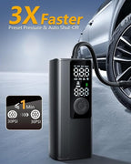 Tire Inflator Portable Air Compressor, 3X Faster Inflation Cordless Air Pump for Car Tires with Digital Pressure Gauge/LED Light, 150PSI Tire Pump with Auto Shut-Off for Car, Motorcycle, Bicycle, Ball