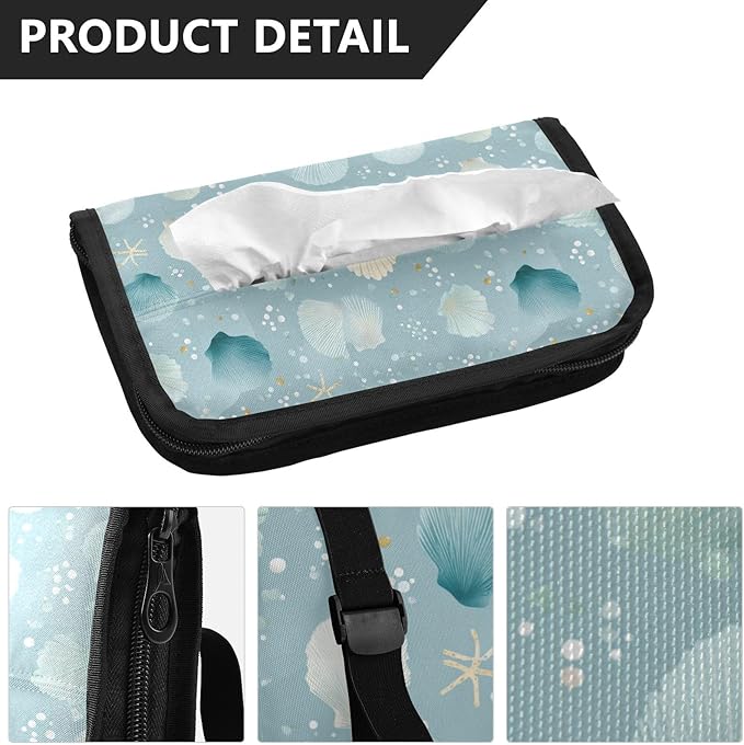 Car Tissue Holder Car Visor Organizer Tissue Box Holder for Car Sun Visor Organizer with Car Vehicle Accessories Essentials Interior for Women Men Light Blue Seashell Starfish Pearl