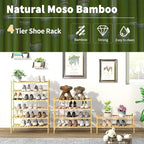 4-Tier Bamboo Shoe Rack for Entryway, Stackable | Heavy Duty | Multi-Function, Free Standing Shoe Racks for Bedroom Hallway C