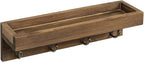 MyGift 10 Inch Floating Wall Shelf with Hooks, Dark Brown Wood Entryway Storage Shelf with 4 Metal Key Hooks